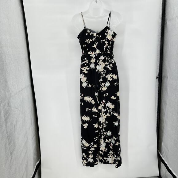 Joie Silk Blend Jumpsuit Size 0 Black Floral Keyhole Wide Leg Coastal New - Picture 5 of 10
